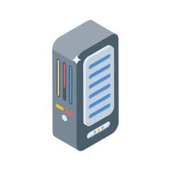 An amazing isometric style icon of server tower hardware