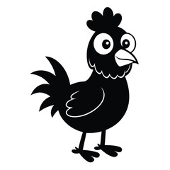 Cartoon monochrome chicken stands smiling with big eyes, providing a clean and comical illustration
