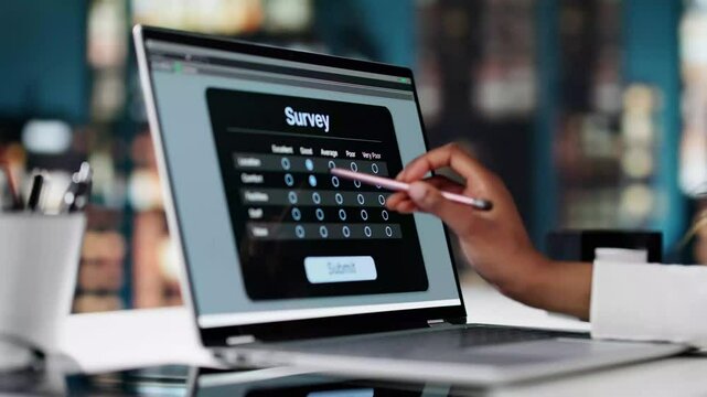 Employee Survey Filling On Laptop Computer