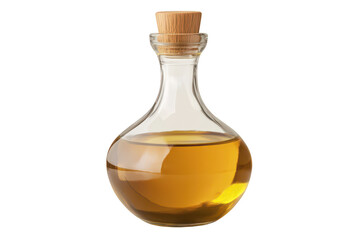 Glass bottle of olive oil with wooden stopper isolated on transparent background