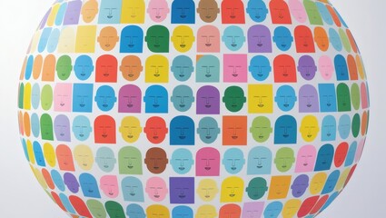 Global diversity concept. Sphere covered in colorful faces representing a worldwide community and social connection.