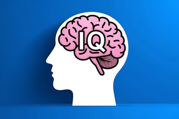 Human Brain with IQ Label in Profile View on Blue Background &ndash; Intelligence, Mental Ability, and Cognitive Science Concept&rdquo;