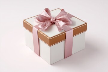Obraz premium Elegant white gift box with pink ribbon