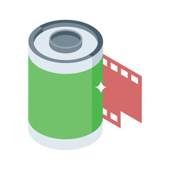 A modern isometric style icon showing filmstrip