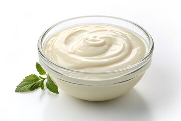Creamy Yogurt Dip in Glass Bowl with Fresh Mint Garnish A Delicious Dairy Product Food Photography
