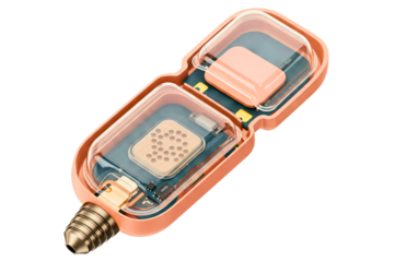 Transparent smart light bulb revealing its internal electronics isolated on a transparent background