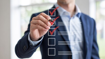 Person marking off items on a checklist.
