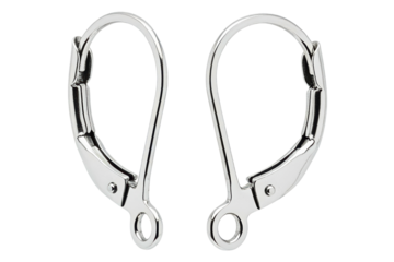 Shiny silver earring lever back findings isolated on a transparent background
