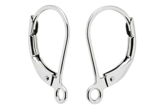 Shiny silver earring lever back findings isolated on a transparent background