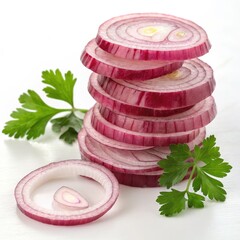 Stack of sliced red onion rings