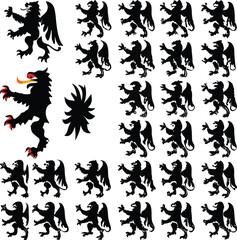 Collection of heraldic griffin silhouettes vector illustrations featuring winged mythological creatures medieval crest and emblem design elements