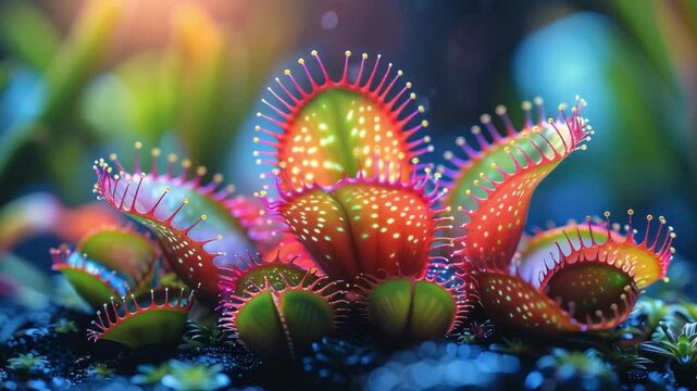 close up view of a Venus flytrap plant with clear detail view