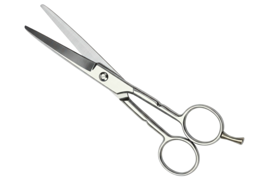 Sharp silver scissors for cutting isolated on a transparent background