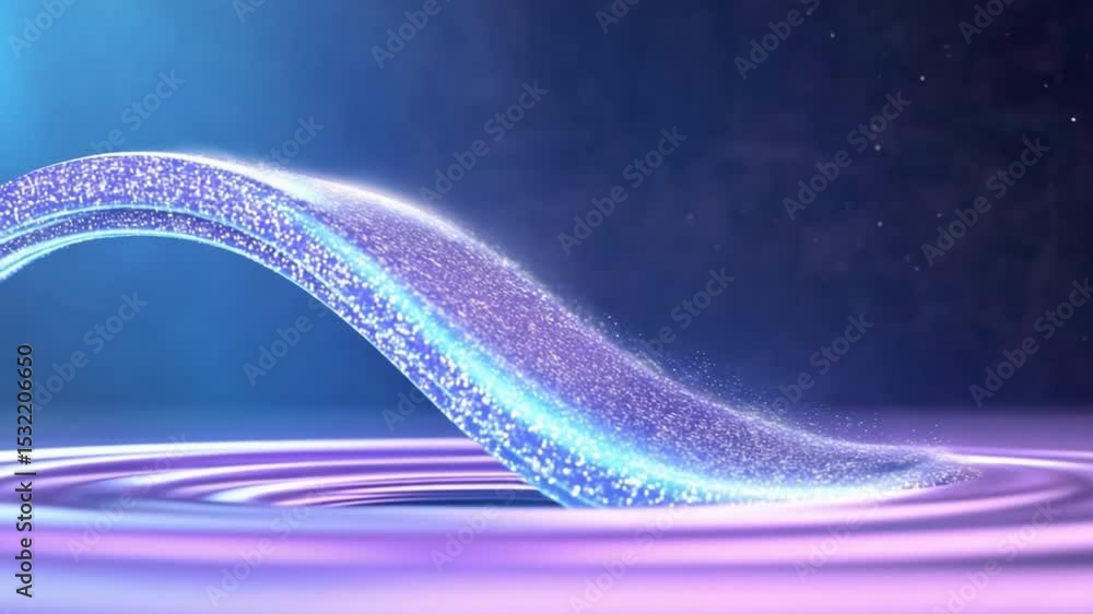Poster Abstract Energy Flow: A mesmerizing abstract image depicting a glowing, energy-like structure arching over a calm, rippling surface, emitting a soft, ethereal glow.