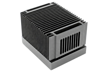 Black aluminum heat sink for electronics isolated on a transparent background
