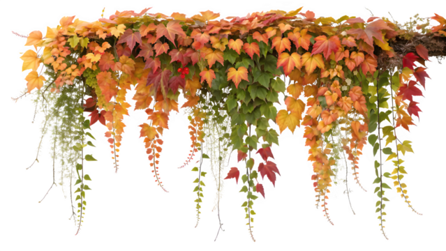 Hanging Creeper with Autumn Colored Leaves in Shades of Red and Orange - Powered by Adobe