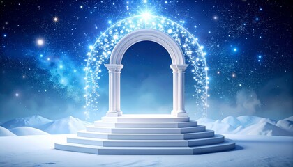 Golden stairway and doorway to the sky illuminating the path to success