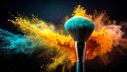 Paintbrush exploding with fire and smoke illuminating the night sky