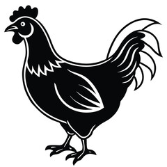 Stylized black rooster faces right with detailed comb and simple plumage rendering