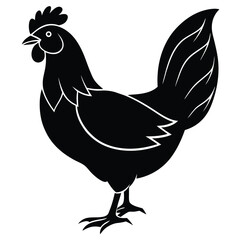 Black stylized rooster stands with its unique feathers in a clear, clean silhouette