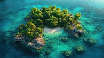 Obraz premium Secluded Tropical Island Paradise: An Aerial View of Pristine Beaches and Lush Greenery
