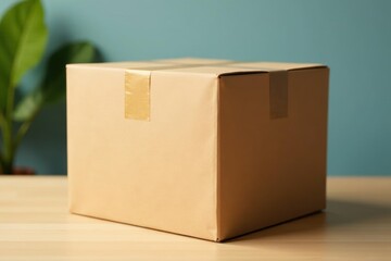 A neatly taped cardboard box ready for shipment, fulfillment, package