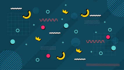Flat design abstract Memphis background with colorful shapes