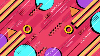 Flat design abstract Memphis background with colorful shapes