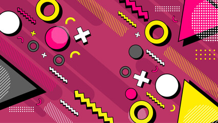 Flat design abstract Memphis background with colorful shapes