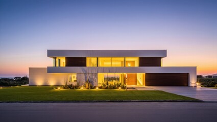 Obraz premium Modern luxury home sunset exterior design