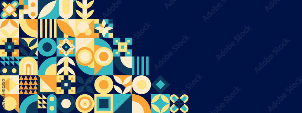 Poster flat mosaic pattern design with blue background
