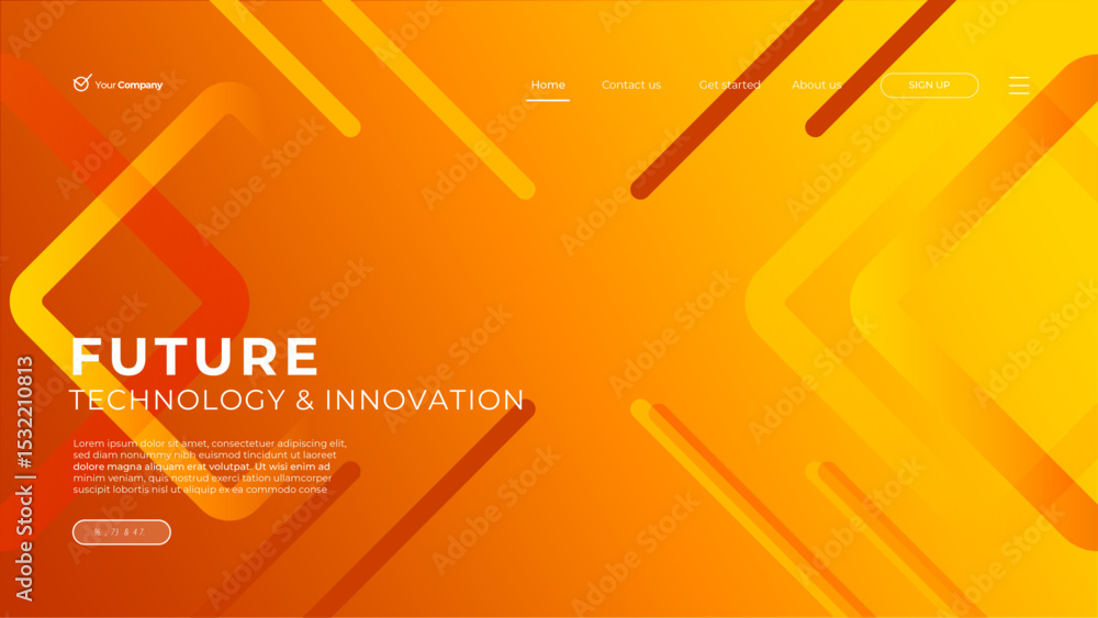 Poster landing page with yellow and orange gradient abstract shape background