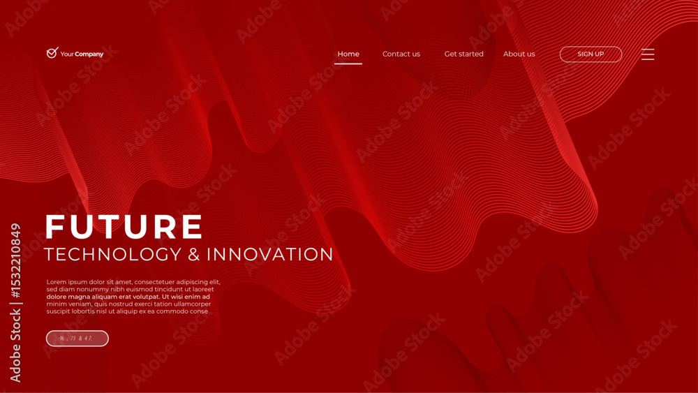 Poster landing page with red abstract shape background