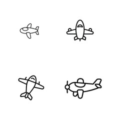 Very simple black and white line drawing of an minimalistic airplane.