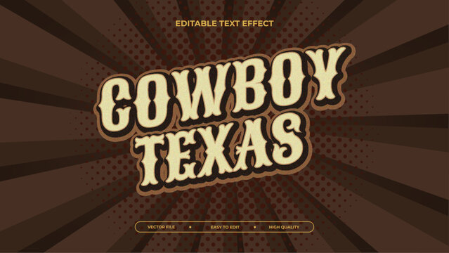 3D Cowboy Texas text effect vector illustration design