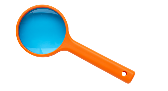 Embracing Curiosity with a Vibrant Orange Magnifying Glass Unveiling Hidden Details in a World on transparent background