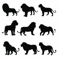 Lion Silhouette Vector Pack | lion vector sheet | Various Lion Poses Silhouettes | Lion Silhouette Collection | Lion Vector Art - Set of Silhouettes