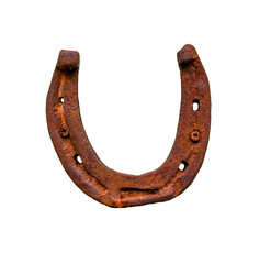 Old, rusty iron horseshoe isolated on white, PNG