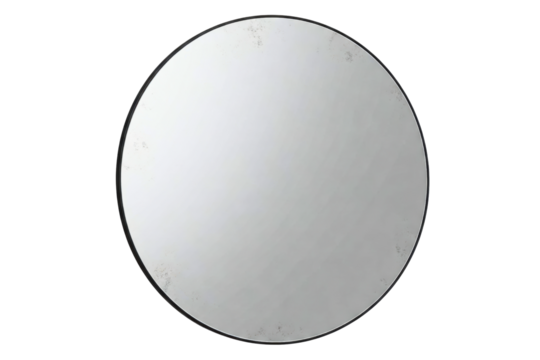 Round mirror with a distressed black frame isolated on a transparent background