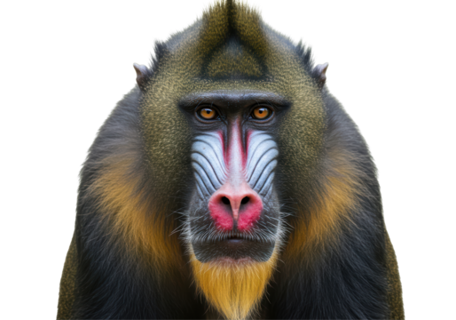 Isolated Detailed Portrait of a Colorful Mandrill