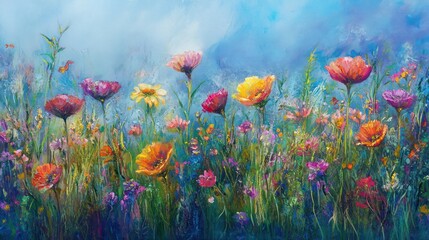 Fototapeta premium Vibrant flower field painting