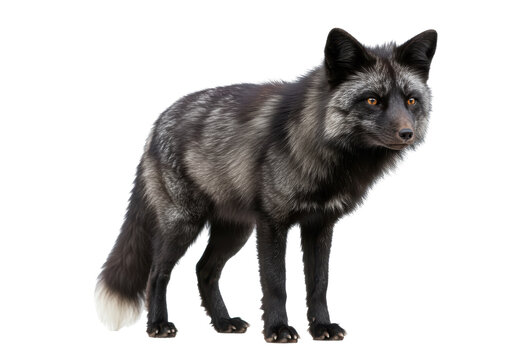Isolated Elegant Silver Fox Standing Calmly