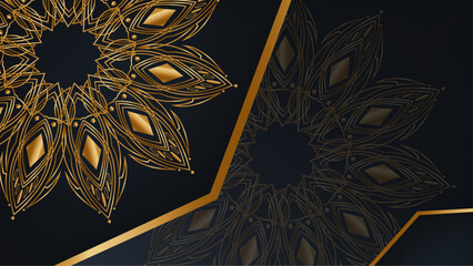 Luxury ornamental mandala design background in gold and black color vector