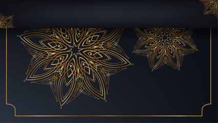 Luxury ornamental mandala design background in gold and black color vector