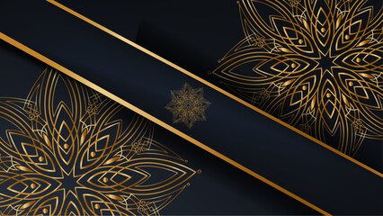 Luxury ornamental mandala design background in gold and black color vector