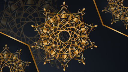 Luxury ornamental mandala design background in gold and black color vector
