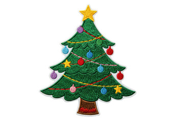 Isolated Embroidered Christmas Tree Patch with Ornaments
