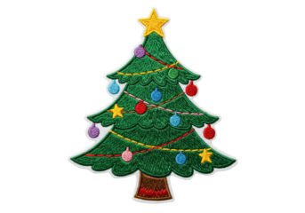 Isolated Embroidered Christmas Tree Patch with Ornaments