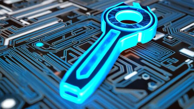 Glowing wrench on circuit board