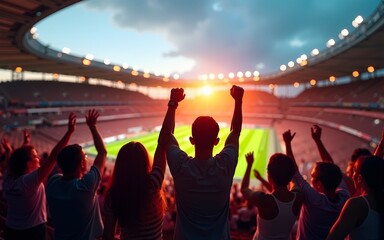 fans in the stands cheering, cheering in the stadium at an event. High quality